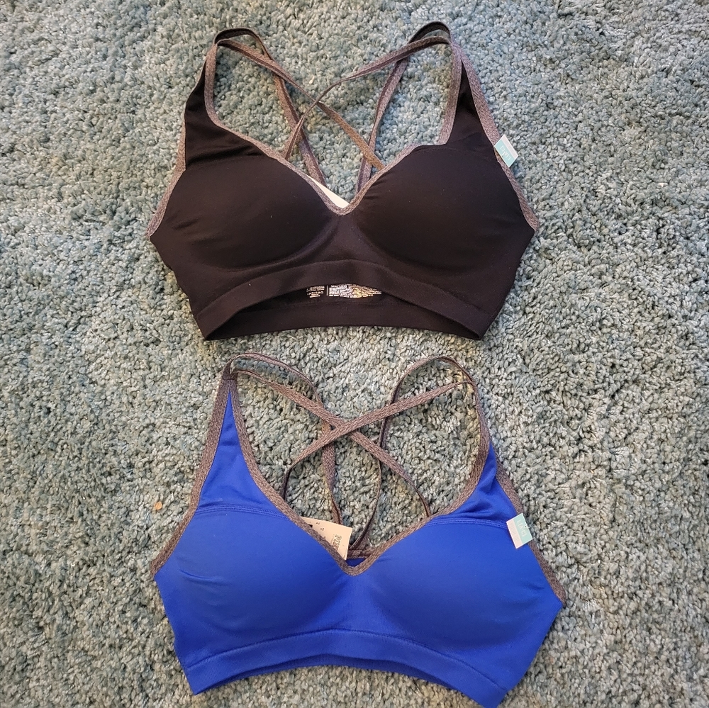 2 x Victoria's Secret Pink Push Up Sports Bra Lot Black, Blue Size L (A-C cup)
